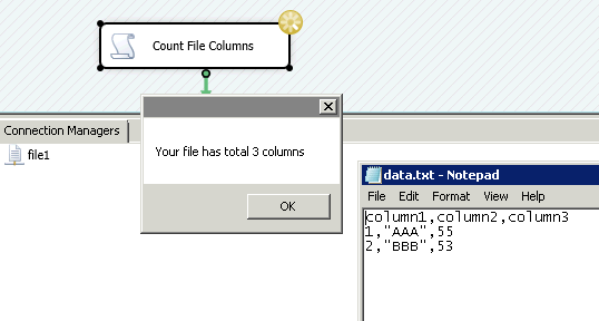 Get File Column Count using SSIS C# Script Task
