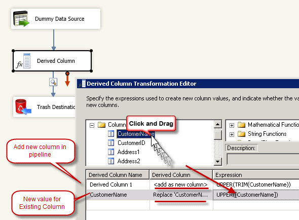 How to use SSIS Derived Column Transform